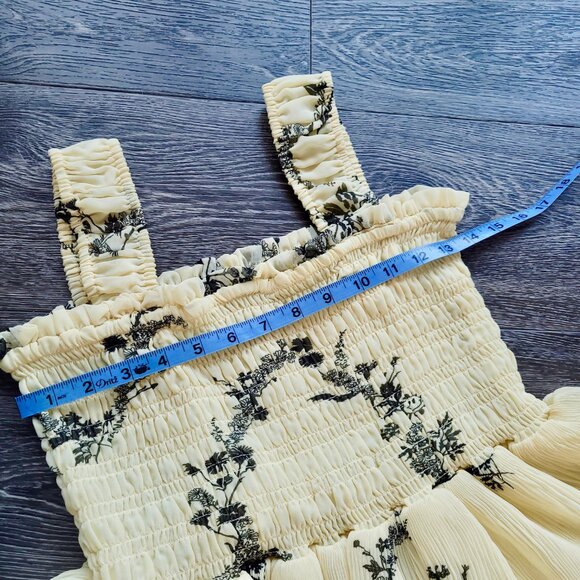 Ganni Pleated Georgette Flounce Smock Midi Dress in Floral Shadow Flan Sz 38 - Picture 10 of 15